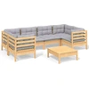 Image de vidaXL Ensemble de salon de jardin 7 pièces avec coussins gris en pin