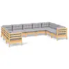 Image de vidaXL Ensemble de salon de jardin 9 pièces avec coussins gris en pin