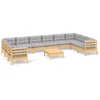 Image de vidaXL Ensemble de salon de jardin de 11 pièces avec coussins gris en pin