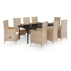 Image de vidaXL Salon de jardin 9 pièces avec coussins Beige