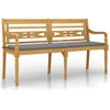 Image de vidaXL Banc Batavia avec coussin gris 150 cm bois massif teck