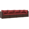 Image de vidaXL Ensemble de salon de jardin 4 pièces avec coussins Poly rotin brun