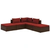Image de vidaXL Ensemble de salon de jardin 5 pièces avec coussins Poly rotin brun