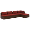 Image de vidaXL Ensemble de salon de jardin 5 pièces avec coussins Poly rotin brun