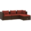 Image de vidaXL Ensemble de salon de jardin 4 pièces avec coussins Poly rotin brun