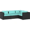Image de vidaXL Ensemble salon de jardin 4 pièces avec coussins Poly rotin noir