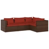 Image de vidaXL Ensemble de salon de jardin 4 pièces avec coussins Poly rotin brun