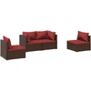 Image de vidaXL Ensemble de salon de jardin 4 pièces avec coussins Poly rotin brun