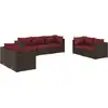 Image de vidaXL Ensemble de salon de jardin 7 pièces avec coussins Poly rotin brun
