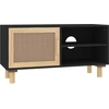 Image de vidaXL Armoire TV noire 80x30x40 cm pin massif rotin naturel