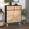 Image de vidaXL Sideboard Noir 60x30x75cm Pin massif et rotin naturel