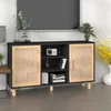 Image de vidaXL Sideboard noir 105x30x60 cm pin massif rotin naturel