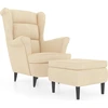 Image de vidaXL Fauteuil à oreilles avec pouf crème velours