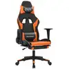 Image de Fauteuil gaming vidaXL avec fonction massage et repose-pieds, noir et orange, en similicuir