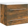 Image de vidaXL Armoire de lavabo avec vasque encastrée Chêne fumé Matériau dérivé du bois