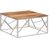 Image de vidaXL Table basse argentée Acier inoxydable et bois massif d'acacia