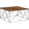 Image de vidaXL Table basse argentée acier inoxydable et bois massif