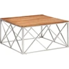 Image de vidaXL Table basse argentée Acier inoxydable et bois massif d'acacia