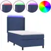Image de vidaXL Lit Boxspring avec matelas & LED Bleu 100x200 cm Tissu