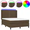 Image de vidaXL Lit Boxspring avec matelas & LED Marron foncé 140x190 cm Tissu