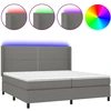 Image de vidaXL Lit boxspring avec matelas & LED gris foncé 200x200 cm Tissu
