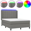 Image de vidaXL Lit boxspring avec matelas & LED gris foncé 140x190 cm Tissu