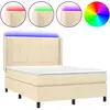 Image de vidaXL Lit Boxspring avec matelas & LED Crème 140x190 cm Tissu