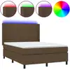 Image de vidaXL Lit Boxspring avec matelas & LED Marron foncé 140x200 cm Tissu