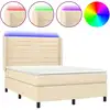 Image de vidaXL Lit Boxspring avec matelas & LED Crème 140x190 cm Tissu