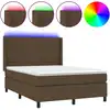 Image de vidaXL Lit Boxspring avec matelas & LED Marron foncé 140x200 cm Tissu