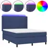 Image de vidaXL Lit Boxspring avec matelas & LED Bleu 140x200 cm Tissu