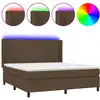 Image de vidaXL Lit boxspring avec matelas & LED brun foncé 160x200 cm Tissu