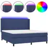 Image de vidaXL Lit Boxspring avec matelas & LED Bleu 160x200 cm Tissu