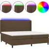 Image de vidaXL Lit Boxspring avec matelas & LED Marron foncé 200x200 cm Tissu