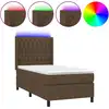 Image de vidaXL Lit boxspring avec matelas & LED brun foncé 90x190 cm Tissu