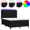 Image de vidaXL Lit Boxspring avec matelas & LED Noir 140x200 cm Tissu