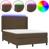 Image de vidaXL Lit Boxspring avec matelas & LED Marron foncé 140x200 cm Tissu