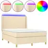 Image de vidaXL Lit Boxspring avec matelas & LED Crème 140x190 cm Tissu