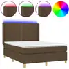 Image de vidaXL Lit Boxspring avec matelas & LED Marron foncé 140x200 cm Tissu