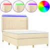 Image de vidaXL Lit Boxspring avec matelas & LED Crème 140x190 cm Tissu