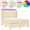 Image de vidaXL Lit Boxspring avec matelas & LED Crème 140x200 cm Tissu