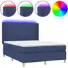 Image de vidaXL Lit Boxspring avec matelas & LED Bleu 140x200 cm Tissu