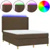 Image de vidaXL Lit Boxspring avec matelas & LED Marron foncé 140x200 cm Tissu