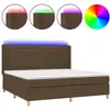 Image de vidaXL Lit Boxspring avec matelas & LED Marron foncé 200x200 cm Tissu