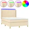 Image de vidaXL Lit Boxspring avec matelas & LED Crème 140x190 cm Tissu