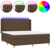 Image de vidaXL Lit boxspring avec matelas & LED brun foncé 160x200 cm Tissu