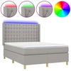 Image de vidaXL Lit Boxspring avec matelas & LED Gris clair 140x200 cm Tissu