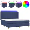 Image de vidaXL Lit Boxspring avec matelas & LED Bleu 180x200 cm Tissu