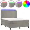 Image de vidaXL Lit boxspring avec matelas & LED gris clair 140x190 cm velours