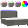Image de vidaXL Lit boxspring avec matelas & LED gris foncé 160x200 cm velours